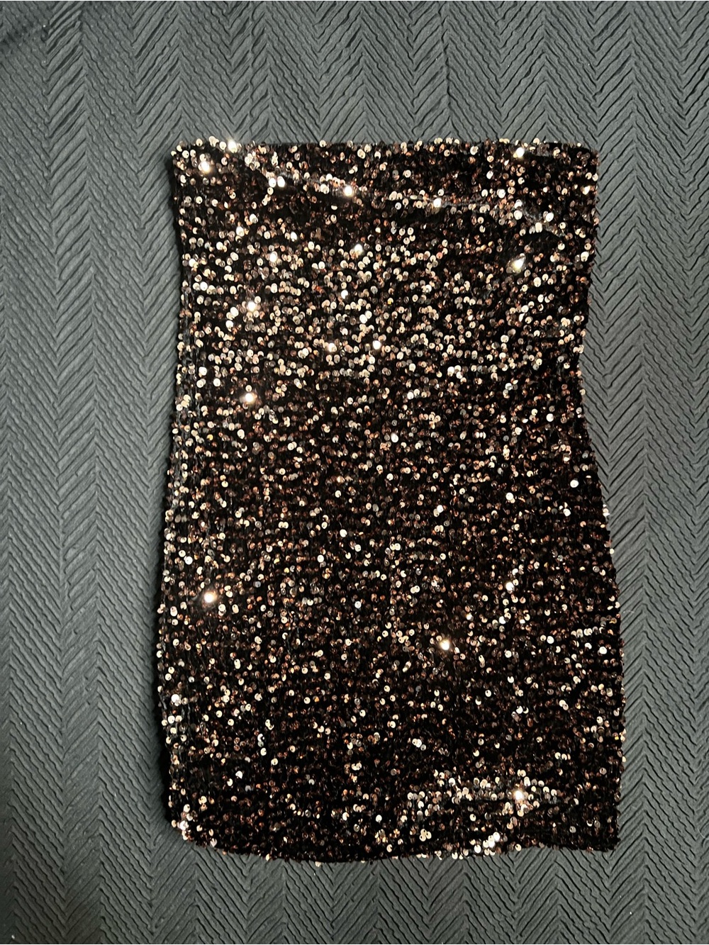 Strapless Sequin Skirt in Bronze Size Large
